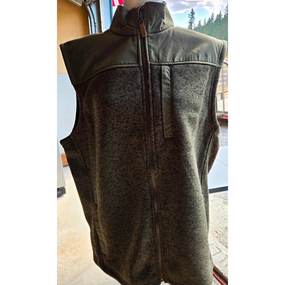 Men's Full Zip Fleece Vest Stand-Up Collar Green/Black L